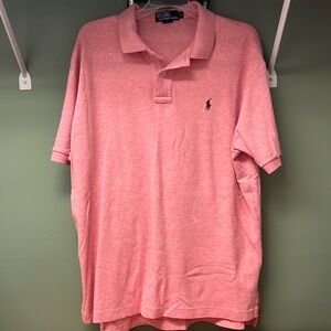 Ralph Lauren Polo Men’s Large, heathered pink with brown polo horse, EUC